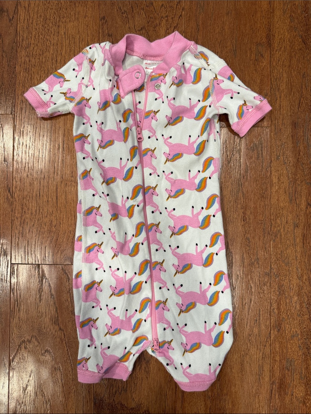 Hanna Andersson Pink Unicorn Short-Sleeve Double Zipper Pajamas